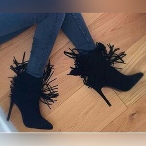 Zara Black Fringe Stiletto Booties
